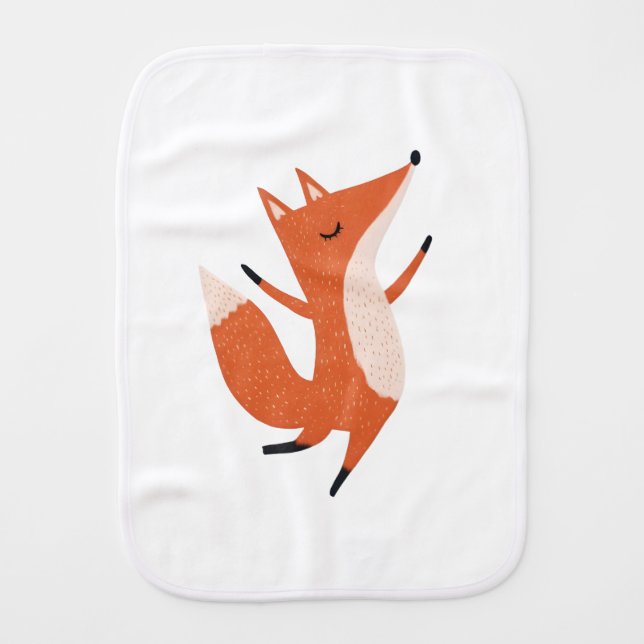 Dancing Fox Cute Art Baby Burp Cloth (Front)