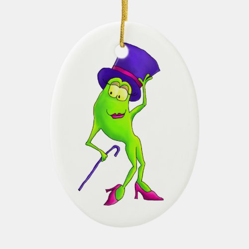 Dancing Frog with a Purple Hat Musical Theater Ceramic Ornament