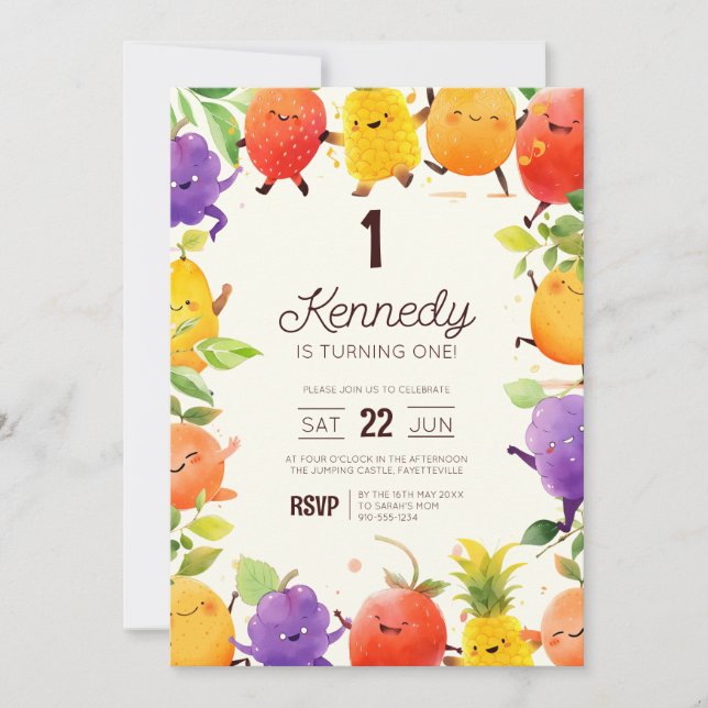 Dancing Fruit Birthday Party Invitation (Front)