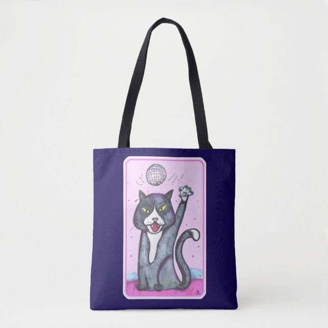 Dancing Fun Disco Ball Cat Cartoon Time Tote Bag (Front)