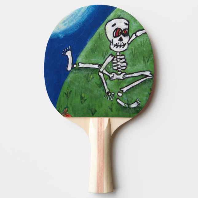Dancing Funny Skeleton Bat Moon Halloween Ping-Pong Paddle (Front)