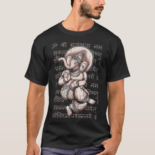 Dancing Ganesha w Sanskrit Ganesh Mantra Yoga Medi T_Shirt