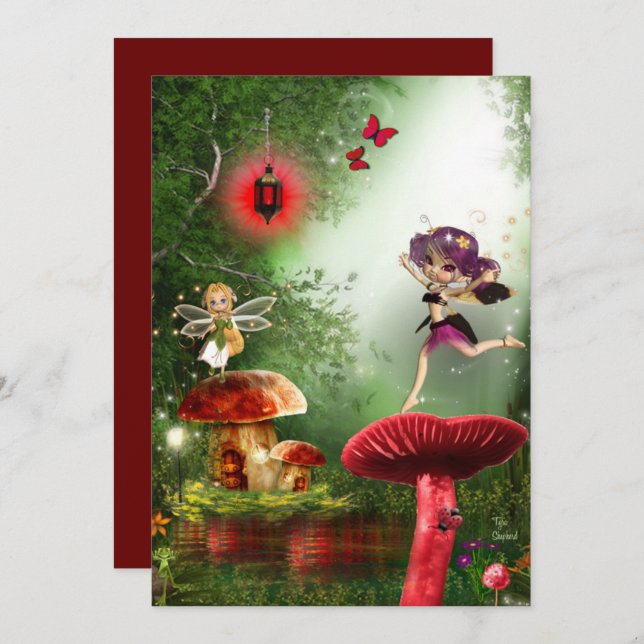 Dancing Garden Forest Pixy Fairies Blank Card (Front/Back)