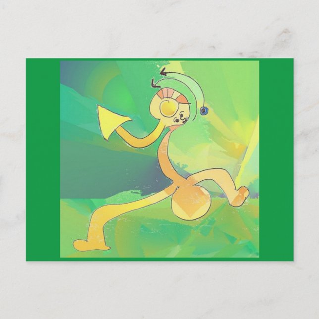 Dancing Gardener Abstract Art Postcard Green, Gold (Front)