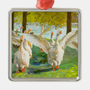 Dancing Geese Metal Ornament