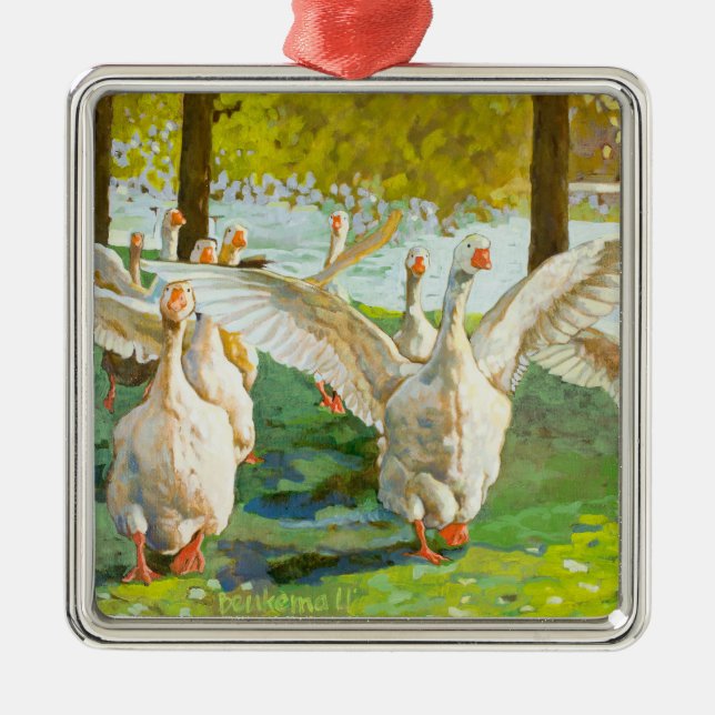 Dancing Geese Metal Ornament (Front)