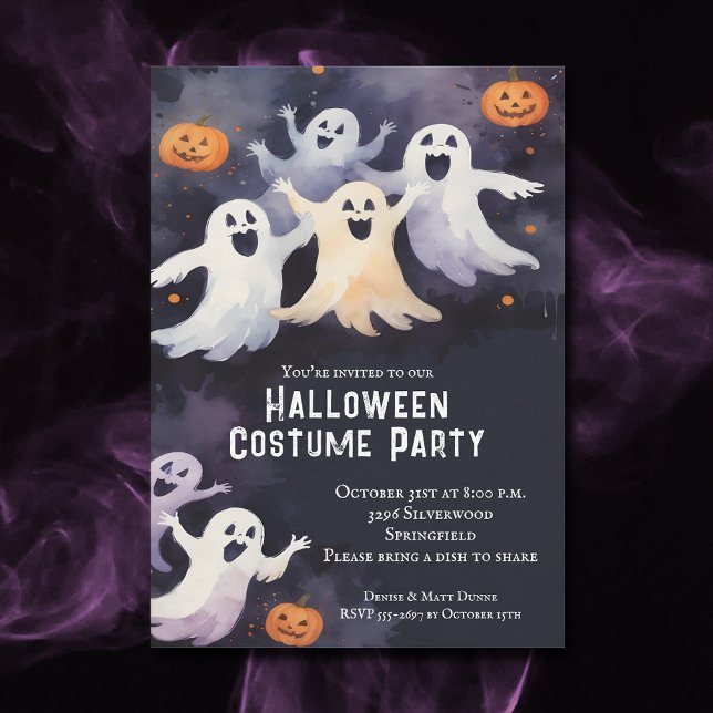 Dancing Ghosts Halloween Party Invitation (Dancing Ghosts Halloween Party Invitations)