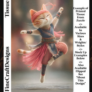 Dancing Ginger Tabby Cat Ballerina DK2R Decoupage Tissue Paper