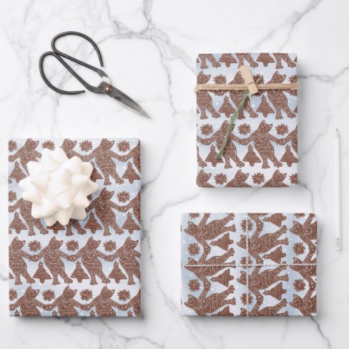 Dancing Gingerbread Cats Gift Wrap on white