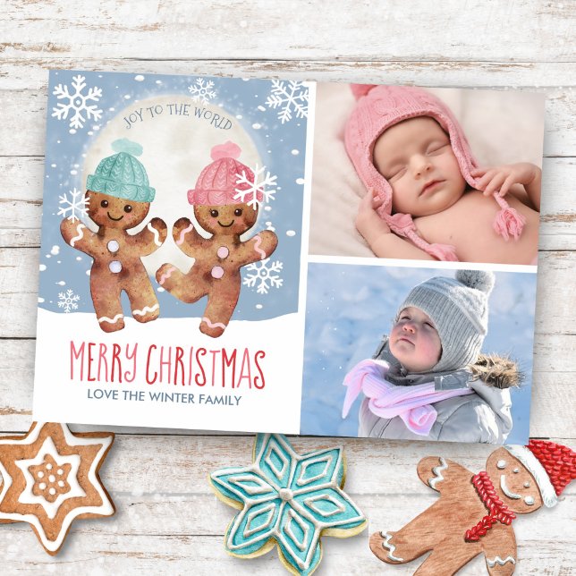 Dancing Gingerbread Cookies Christmas Joy Holiday Card (Personalize it with 2 of your own favorite photos)