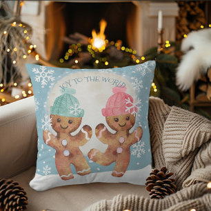 Dancing Gingerbread Cookies Christmas Joy Throw Pillow
