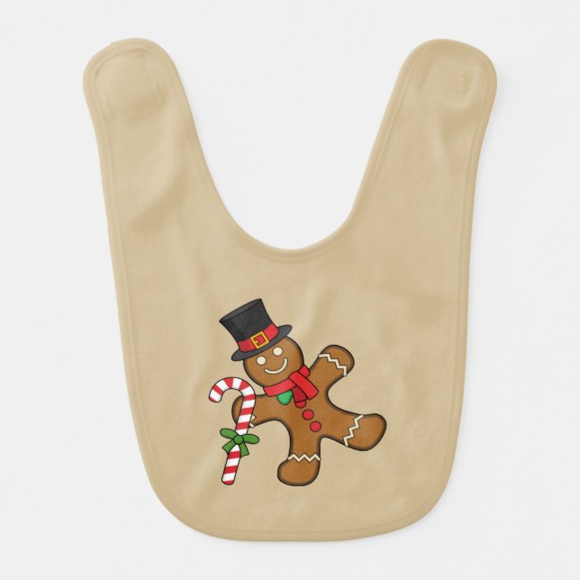 Dancing Gingerbread Man Baby Bib (Front)