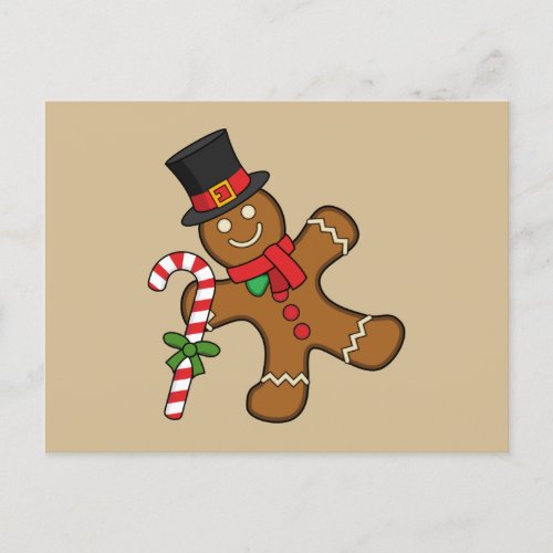 Dancing Gingerbread Man Holiday Postcard