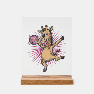 Dancing Giraffe Disco Ball Vintage Engraving Shirt Acrylic Sign