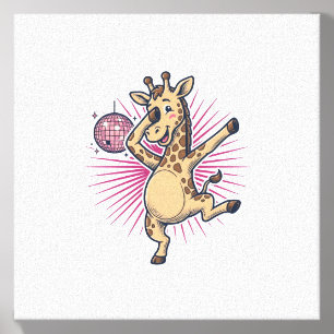 Dancing Giraffe Disco Ball Vintage Engraving Shirt Canvas Photo Tile