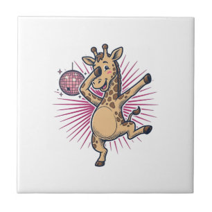 Dancing Giraffe Disco Ball Vintage Engraving Shirt Ceramic Tile