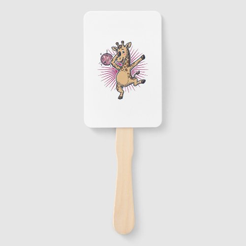 Dancing Giraffe Disco Ball Vintage Engraving Shirt Hand Fan