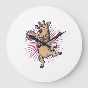 Dancing Giraffe Disco Ball Vintage Engraving Shirt Large Clock
