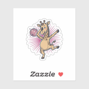 Dancing Giraffe Disco Ball Vintage Engraving Shirt Sticker