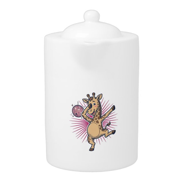 Dancing Giraffe Disco Ball Vintage Engraving Shirt Teapot (Front)