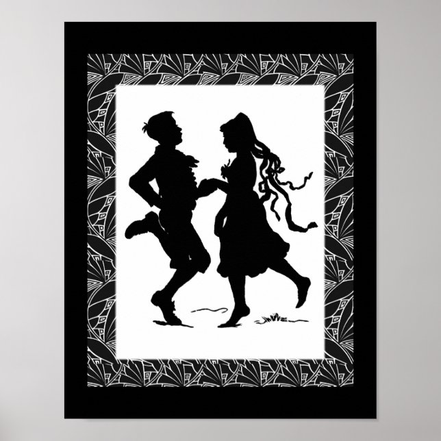 Dancing Girl And Boy Silhouette Art Poster (Front)