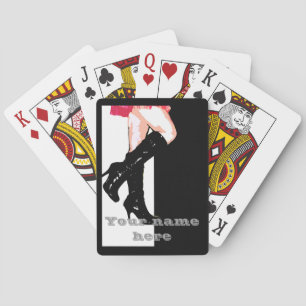Dancing girl in long boots and miniskirt poker cards