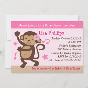 Dancing Girl Monkey Rocker Baby Shower Invitation