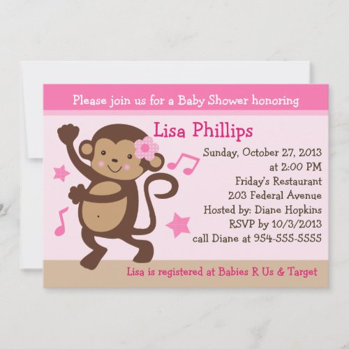 Dancing Girl Monkey Rocker Baby Shower Invitation