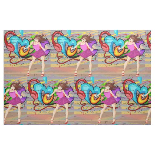 Dancing Girl Music Graffiti Wall Fabric