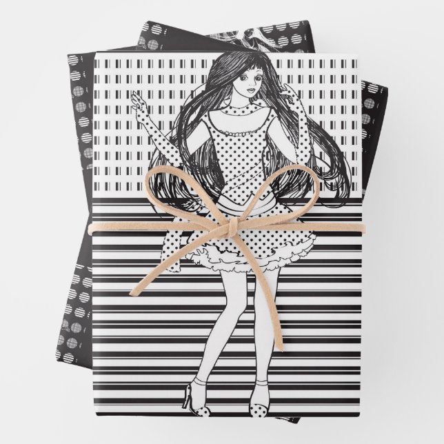 dancing girlfriend in the dark wrapping paper sheets (In situ)