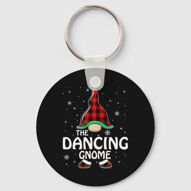 Dancing Gnome Buffalo Plaid Matching Family Christ Keychain (Front)