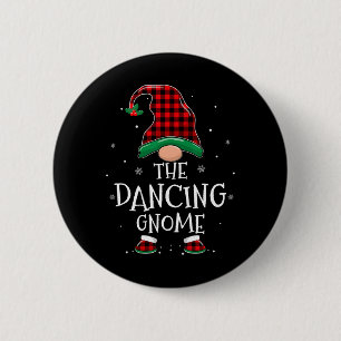 Dancing Gnome Xmas Family Matching Plaid Christmas Button