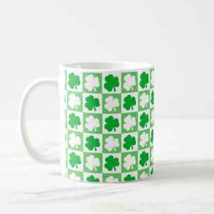 Dancing Green and White Shamrocks Irish  Coffee Mug