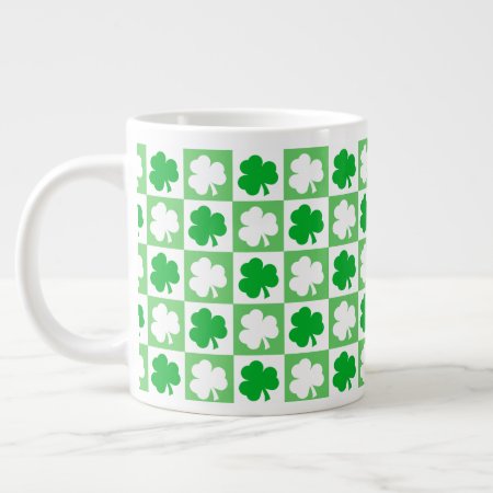 Dancing Green And White Shamrocks St Pats Irish Giant Coffee Mug