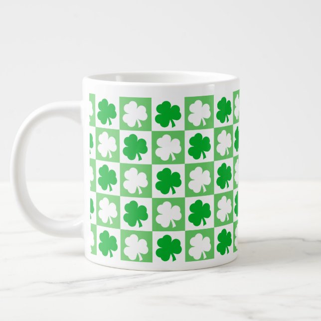 Dancing Green and White Shamrocks St Pats Irish Giant Coffee Mug (Left)