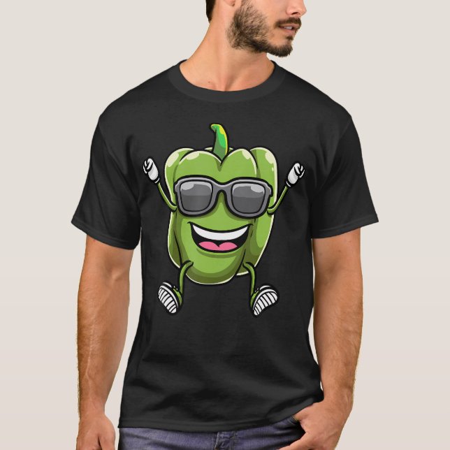 Dancing Green Bell Pepper With Sunglasses Capsicum T-Shirt (Front)