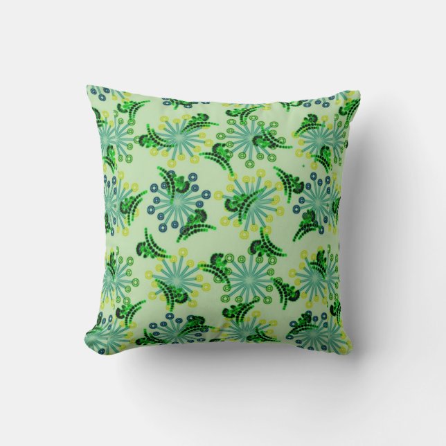 Dancing Green Flowers Throw Pillow (Front)