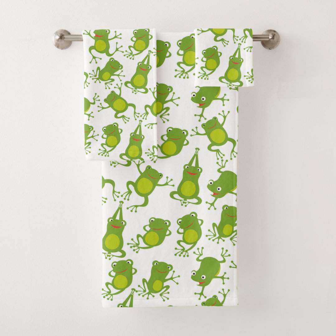 Dancing Green Frogs Bath Towel Set Zazzle