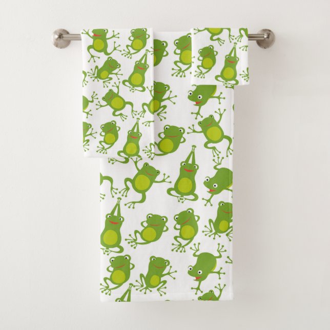 Dancing Green Frogs Bath Towel Set (Insitu)