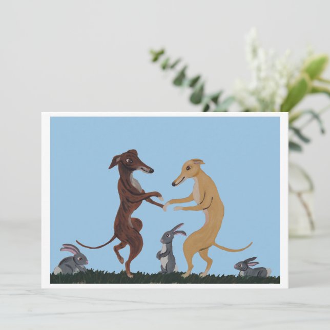 Dancing Greyhounds & Bunny Friends Invitation (Standing Front)