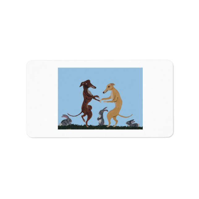 Dancing Greyhounds & Bunny Friends Invitation Label (Front)