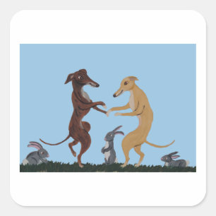 Dancing Greyhounds & Bunny Friends Invitation Square Sticker