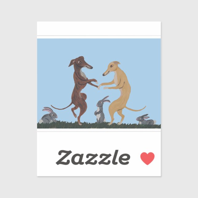 Dancing Greyhounds & Bunny Friends Invitation Sticker (Sheet)
