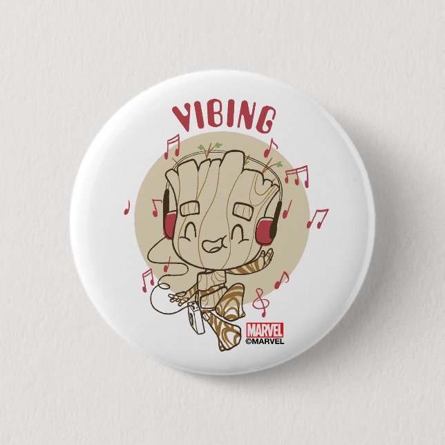 Dancing Groot Vibing With Headphones Button (Front)