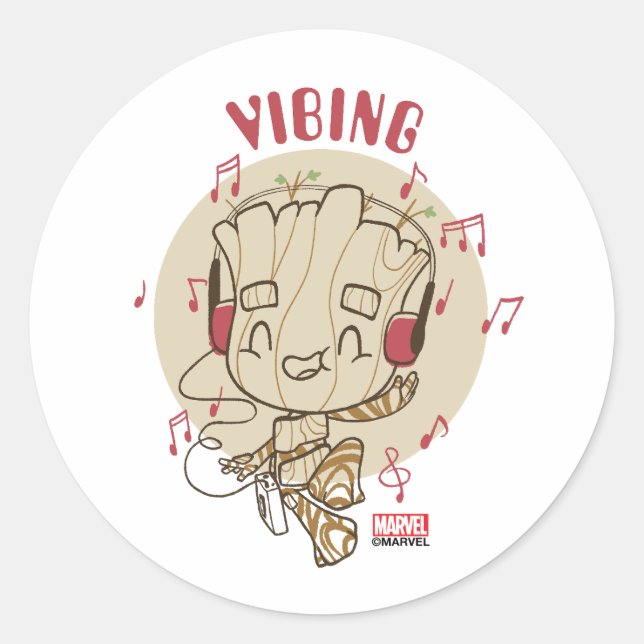 Dancing Groot Vibing With Headphones Classic Round Sticker (Front)