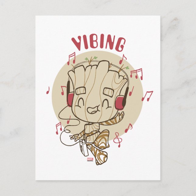 Dancing Groot Vibing With Headphones Postcard (Front)