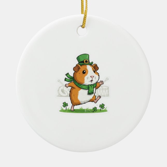 Dancing Guinea Pig Leprechaun St.Patrick's Day Ceramic Ornament (Front)