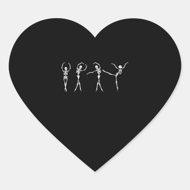 Dancing Gymnastics Skeleton  Halloween Heart Sticker (Front)