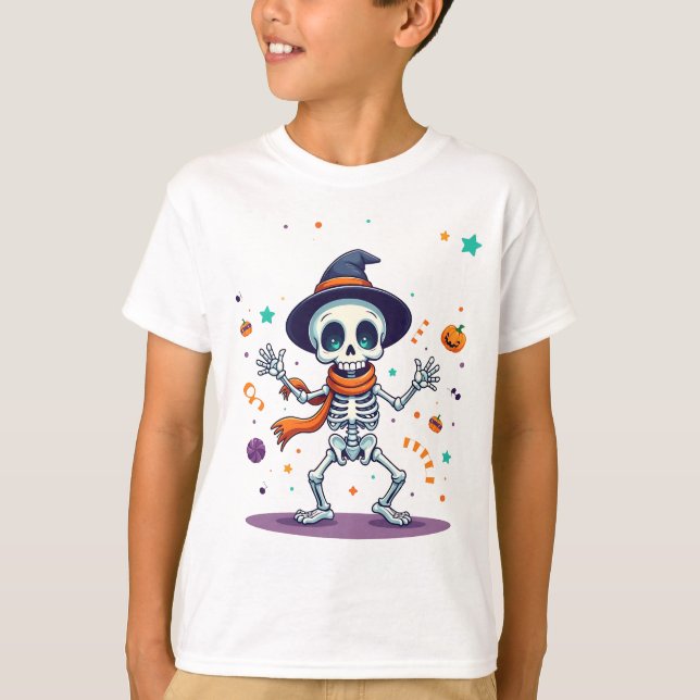 Dancing Halloween Skeleton Kids T-Shirt Fun (Front)