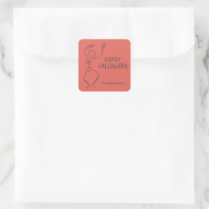 Dancing Halloween Skeleton - orange Square Sticker